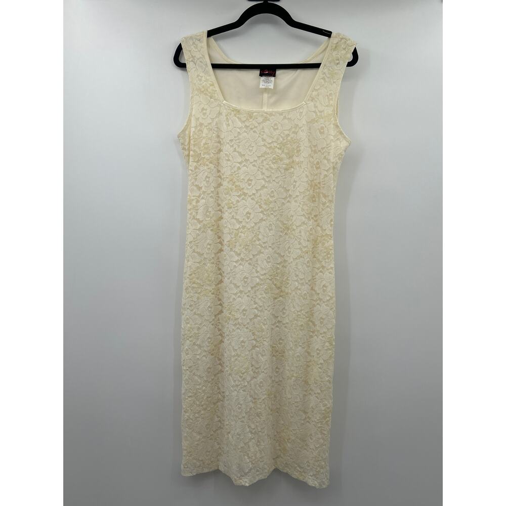 Sassy Cream Women’s Vintage Sleeveless Lace Dress Size L Fairy Glam Romantic